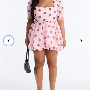 Fashion Nova Pink Polka Dot Puff-Sleeve Dress